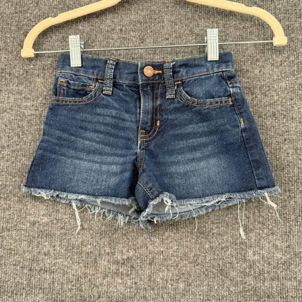 Old Navy Girls Denim Cutoff Jean Shorts Size 5 High Rise Adjustable Waist
